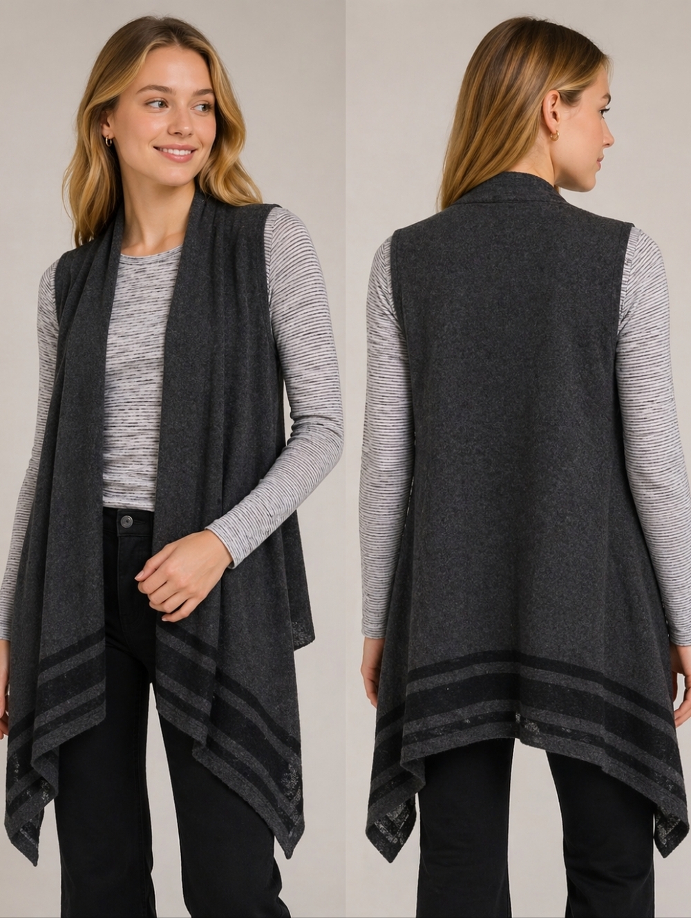 Banana republic southwestern Wool Boho Waterfall Gray black striped Navajo